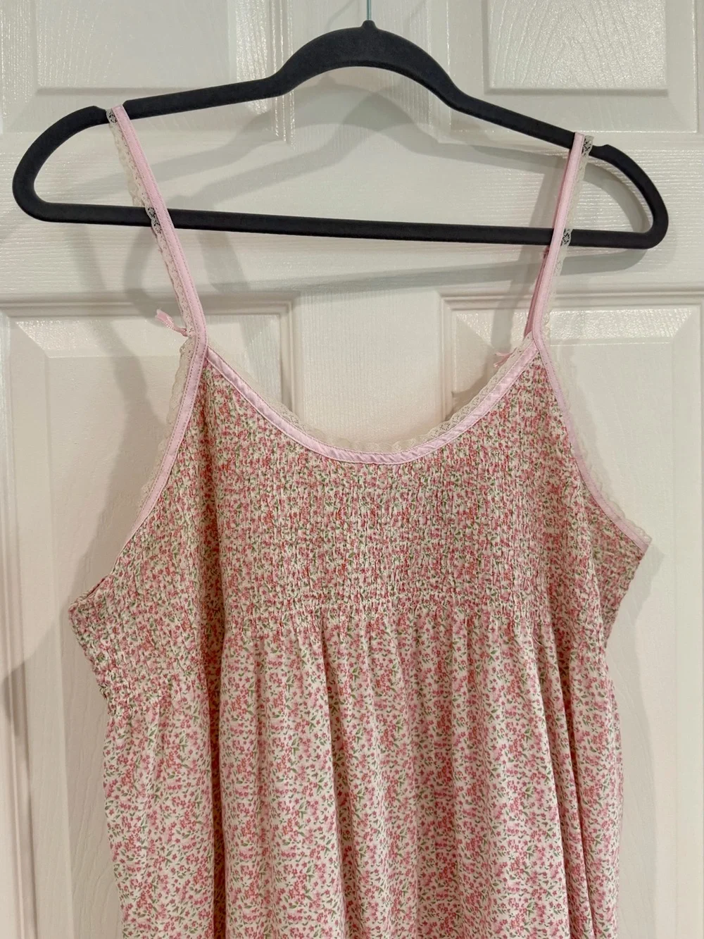 Adonna Floral 100% Cotton Sleeveless Smocked Top Nightgown Sleep Women L Cottage